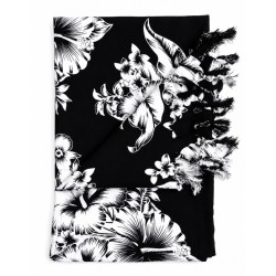 Paréo noir fleurs hibiscus blanc 2– Paréo femme plage élégant et fluide