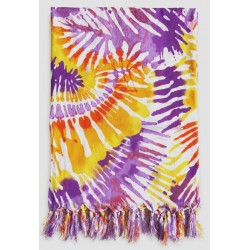 Paréo femme violet jaune tropical 1 – Grand paréo plage léger