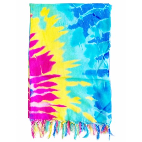 Paréo femme tie and dye multicolore bleu rose jaune – Grand paréo plage