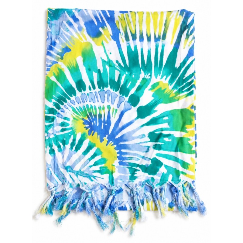 Paréo femme bleu turquoise à motif abstrait