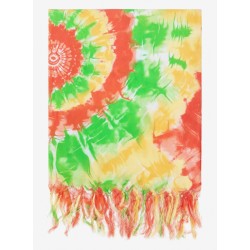 Paréo femme corail et vert à motif aquarelle