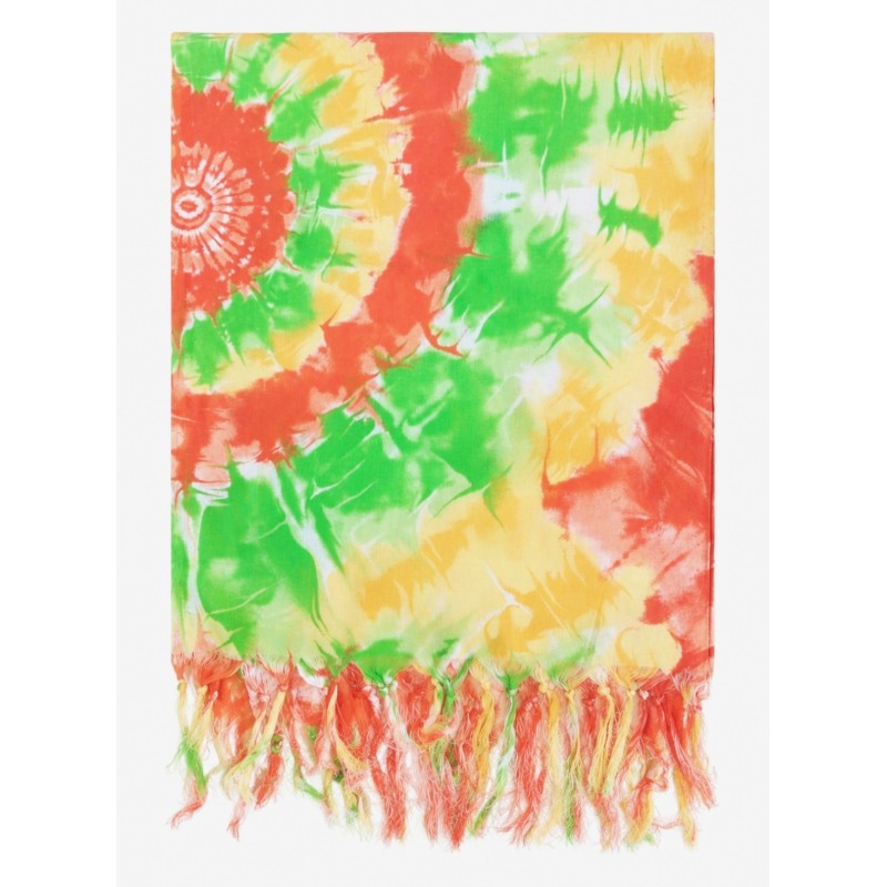 Paréo femme corail et vert à motif aquarelle