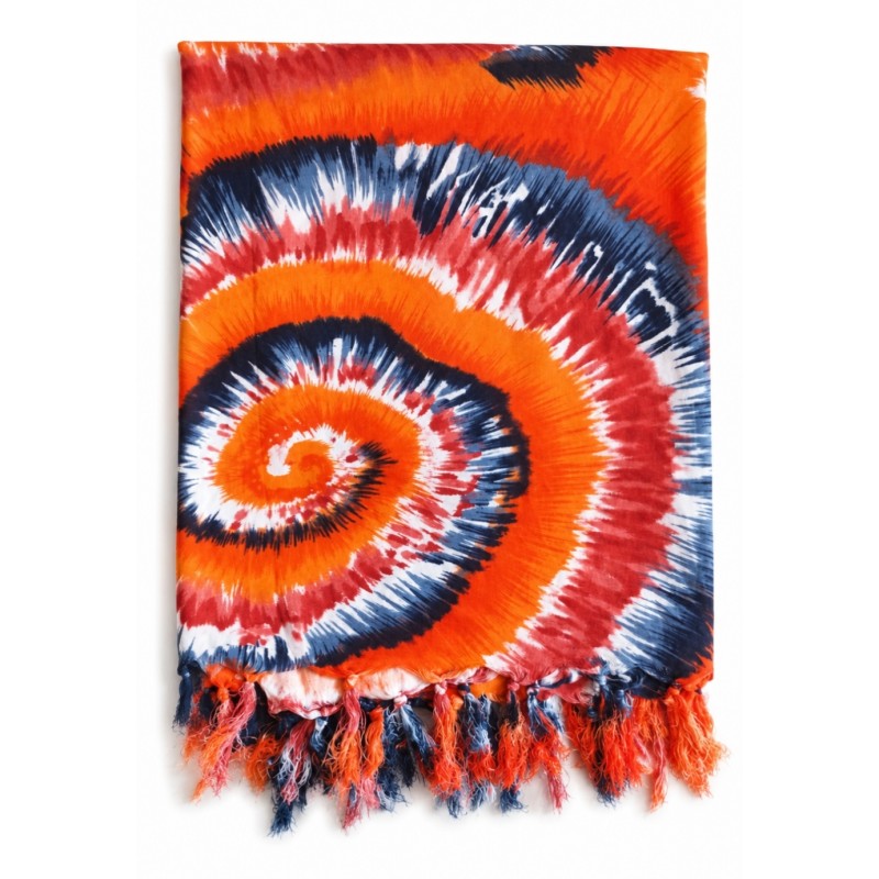 Paréo femme orange tie and dye à motif spirale