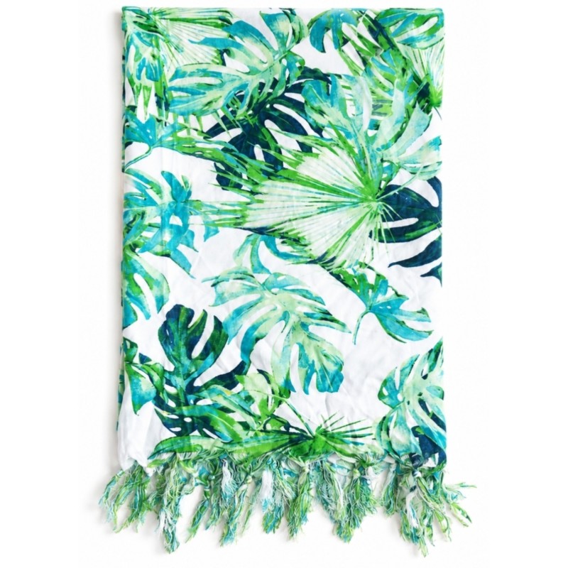 Paréo femme tropical vert à feuillage exotique