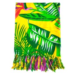 Paréo jaune feuilles tropicales femme
