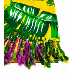 Paréo jaune feuilles tropicales femme details