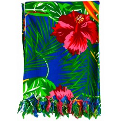 Paréo bleu hibiscus femme