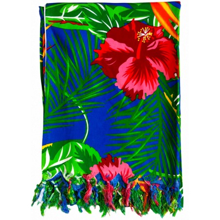 Paréo bleu hibiscus femme