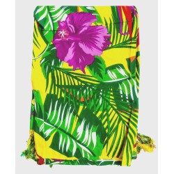 Paréo jaune feuilles tropicales femme vu 2