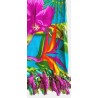 Paréo femme bleu turquoise hibiscus détails franges
