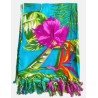 Paréo femme bleu turquoise hibiscus