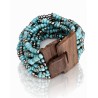 Bracelet avec fermoir bois XL bleu turquoise et argenté