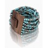 Bracelet avec fermoir bois XL bleu turquoise et argenté