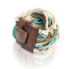 Bracelet avec fermoir bois XL bleu turquoise crème doré