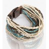Bracelet avec fermoir bois XL bleu turquoise crème doré
