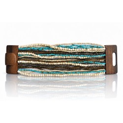 Bracelet avec fermoir bois XL bleu turquoise crème doré