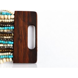 Bracelet avec fermoir bois XL bleu turquoise crème doré