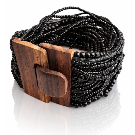 Bracelet avec fermoir bois XL noir multi perles