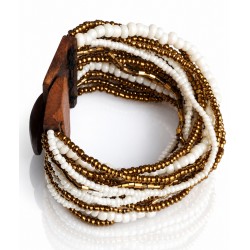 Bracelet avec fermoir bois XL blanc doré
