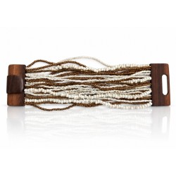 Bracelet avec fermoir bois XL blanc doré