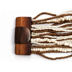 Bracelet avec fermoir bois XL blanc doré