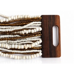 Bracelet avec fermoir bois XL blanc doré