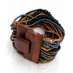 Bracelet avec fermoir bois XL noir doré