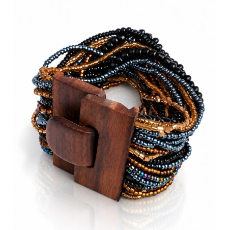 Bracelet avec fermoir bois XL noir doré