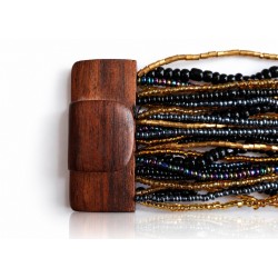 Bracelet avec fermoir bois XL noir doré