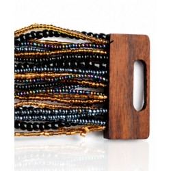 Bracelet avec fermoir bois XL noir doré