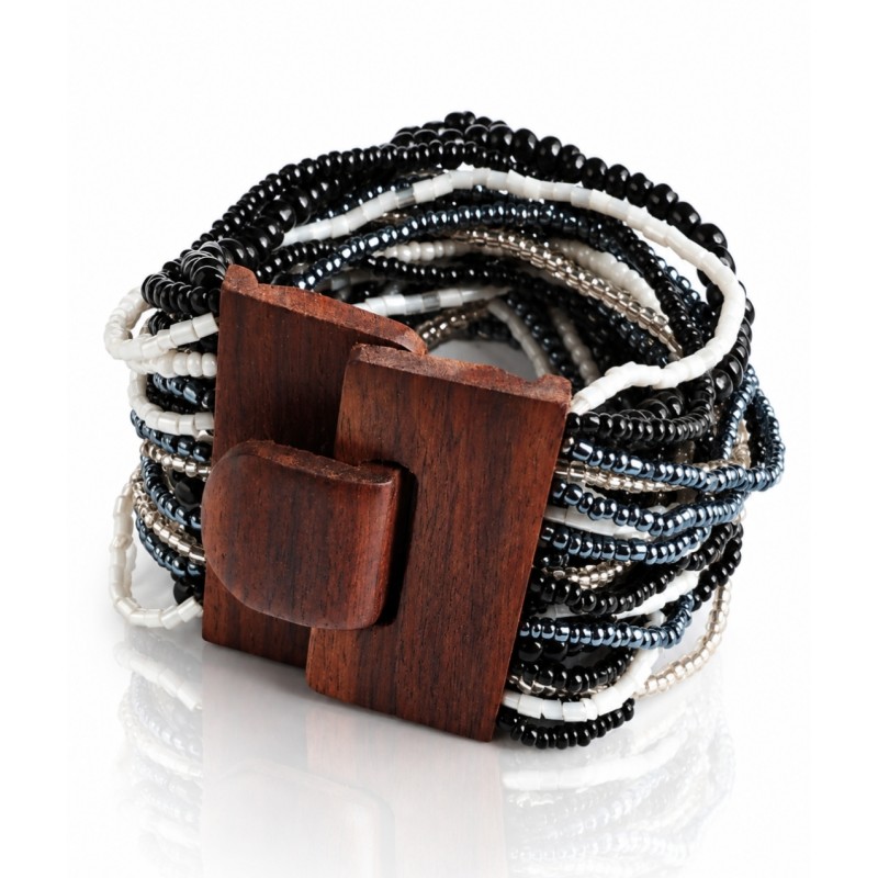 Bracelet avec fermoir bois XL noir blanc