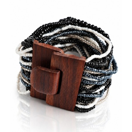 Bracelet avec fermoir bois XL noir blanc