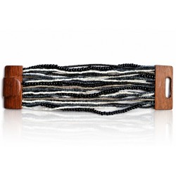 Bracelet avec fermoir bois XL noir blanc