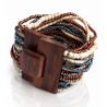 Bracelet avec fermoir bois XL crème marron bleu