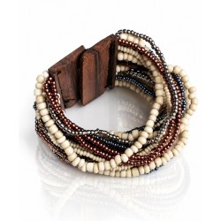 Bracelet avec fermoir bois XL crème marron bleu