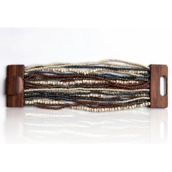 Bracelet avec fermoir bois XL crème marron bleu