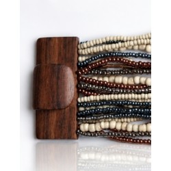 Bracelet avec fermoir bois XL crème marron bleu