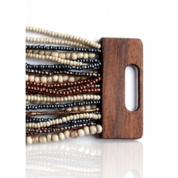 Bracelet avec fermoir bois XL crème marron bleu