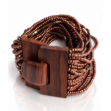 Bracelet avec fermoir bois XL marron cuivre