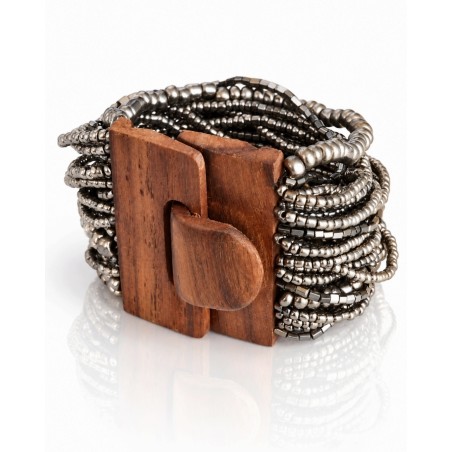 Bracelet avec fermoir bois argenté multi perles