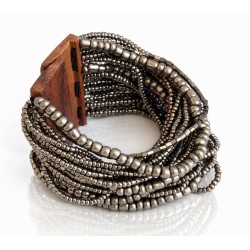 Bracelet avec fermoir bois argenté multi perles