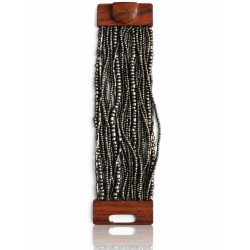 Bracelet avec fermoir bois argenté multi perles