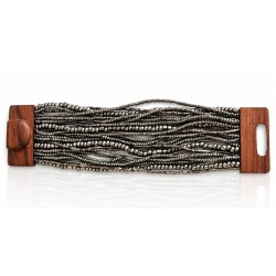 Bracelet avec fermoir bois argenté multi perles