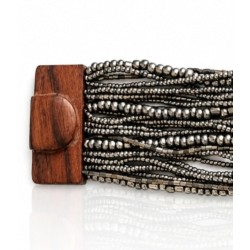 Bracelet avec fermoir bois argenté multi perles