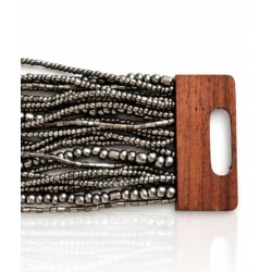 Bracelet avec fermoir bois argenté multi perles