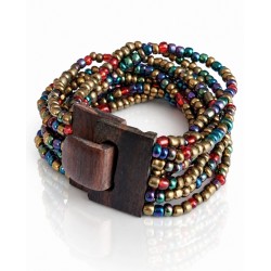 Bracelet femme fermoir en bois doré rouge bleu