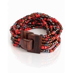 Bracelet femme fermoir en bois rouge bleu argenté