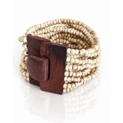 Bracelet avec fermoir bois XL beige crème