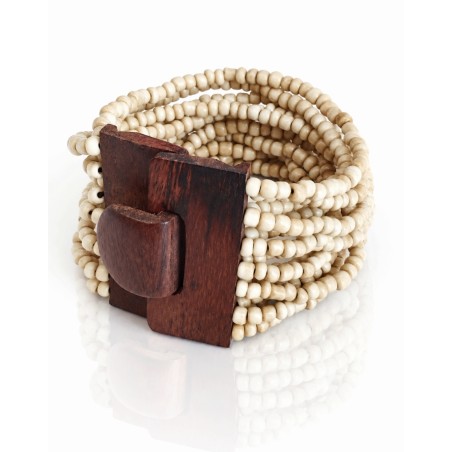 Bracelet avec fermoir bois XL beige crème