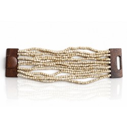 Bracelet avec fermoir bois XL beige crème